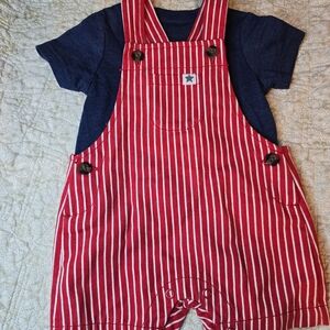 Carter's Red and White Striped Overalls